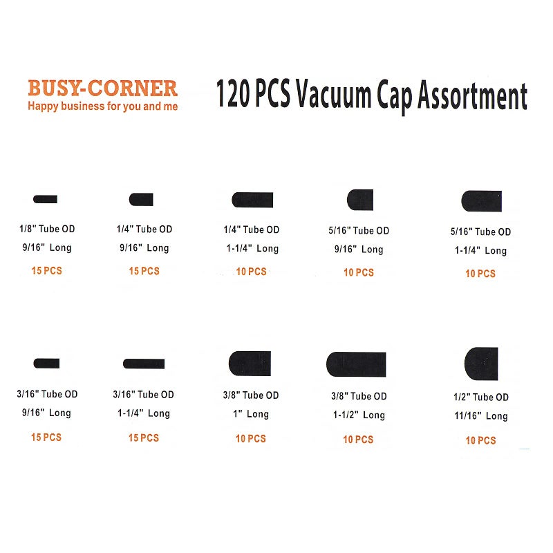 BUSY-CORNER 120 Pieces Rubber Vacuum Cap Assortment 10 Sizes Tube OD from 1/8"" to 1/2"" Sizes Automotive Carb Line Hose Caps Kit for Carburetor Manifold - Image 2